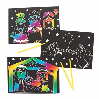 Abbildung von Baker Ross FC282 Weihnachtskrippen Kratzkunst Bilder 8er Pack, Set für Jungen und Mädchen zu Weihnachten