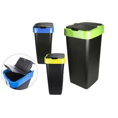 Abbildung von Heidrun Set mit 3 Recycling Mülleimer Klappdeckel 60 Liter, 40x33x67cm Papier/Kunststoff/Glas