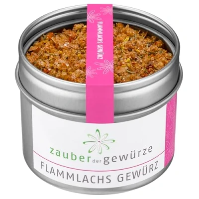 Abbildung von Zauber der Gewürze Flammlachs Gewürz, für Flammlachs, Lachs, Fisch von Planke oder direkt gegrillt, Premium Qualität in wiederverschließbarer Aroma Dose, 70 g