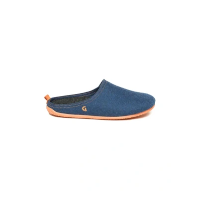 Abbildung von Gottstein Filzhausschuh Wool Slide in für Damen &amp; Herren Hausschuh aus 100% Schurwolle mit anatomisch geformter Einlegesohle Pantoffel Gummi Sohle Drinnen Draußen Re Midnight/Orange 43