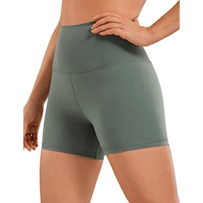 Abbildung von CRZ Yoga Naked Feeling Damen Kurze Leggings High Waist Blickdicht Fithess Shorts Radlerhose Sporthose 10cm Grauer Salbei 40