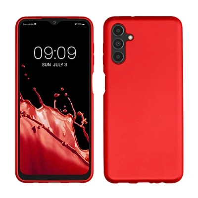 Abbildung von kwmobile Case kompatibel mit Samsung Galaxy A04s Hülle Schutzhülle aus Silikon metallisch schimmernd Handyhülle Metallic Dunkelrot