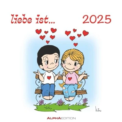 Abbildung von Alpha Edition liebe ist...2025 Postkartenkalender, 16x17cm, Wandkalender mit Postkarten zum Heraustrennen, Aufsteller und deutschem Kalendarium