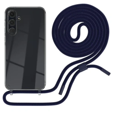 Abbildung von EAZY CASE Handykette kompatibel mit Samsung Galaxy A35 dünne Handyhülle für Hülle Band als Fallschutz Kette zum Umhängen transparente Silikon Nacht Blau