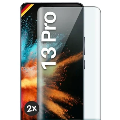 Abbildung von moex Full Screen Schutzglas kompatibel mit Xiaomi 13 Pro Schutzfolie randlos, ganzer Bildschirm, Curved 3D Folie, Clear 2x Schwarz