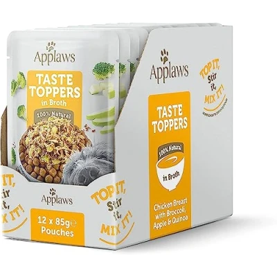 Abbildung von Applaws Taste Toppers 100% natürliche Wet Dog Food Topper, Huhn und Gemüse in Brühe Pouch (12 x 85g Beutel)