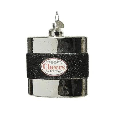Abbildung von Kaemingk Christbaumschmuck Glas 9cm Flachmann Weihnachtskugeln Schnapsflasche Silber schwarz