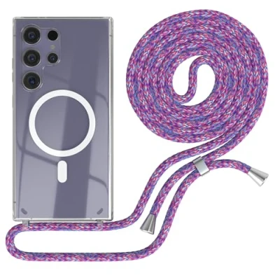 Abbildung von EAZY CASE Handykette kompatibel mit Samsung Galaxy S24 Ultra Kette zum Umhängen Stoßfest Handyhülle für Silikon Hülle Band Handytasche Transparent als Fallschutz in Unicorn