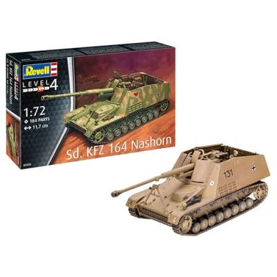 Abbildung von Revell Modellbau, Sd.Kfz. 164 Nashorn, Bausatz, Maßstab 1:72, 184 Teile, Bastelset ab 12 Jahren, Detailgetreues Modell, Militärfahrzeug, Authentische Nachbildung, Molded Color