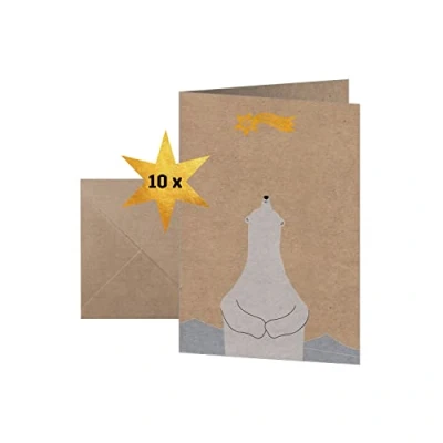 Abbildung von SIGEL DS084 Weihnachts Karten Set mit Umschlag, A6, Kraftpapier, 10 Stück &quot;Polar bear with shooting star&quot;, ideal zum Bedrucken, aus nachhaltigem Papier