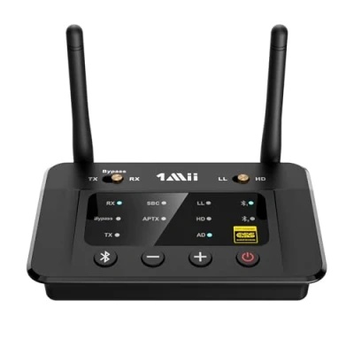 Abbildung von 1Mii B03Pro Große Reichweite Bluetooth 5.3 Transmitter Sender Empfänger für TV, HiFi Drahtloser Audioadapter mit Audiophil DAC &amp; AptX HD Low Latency Kopfhörer Stereoanlage, Digital Optical, AUX