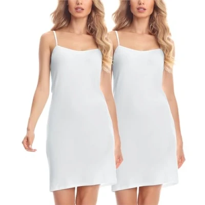 Abbildung von Merry Style Damen Unterkleid kurz Petticoat Knielänge einstellbare Träger 2Pack MS10 203(2Pack Weiß/Weiß, L)