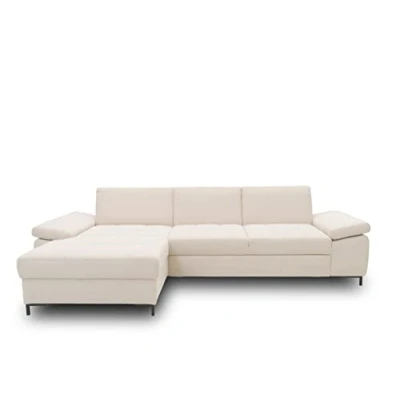 Abbildung von DOMO. collection Ecksofa Curacao, Sofa mit Federkern und Armlehnfunktion in L Form, Eckcouch, Polsterecke 297 x 160 84 cm (BxTxH), creme (weiß)