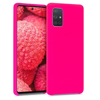 Abbildung von kwmobile Hülle kompatibel mit Samsung Galaxy A71 Silikon Handy Case Handyhülle weiche Oberfläche kabelloses Laden Neon Pink