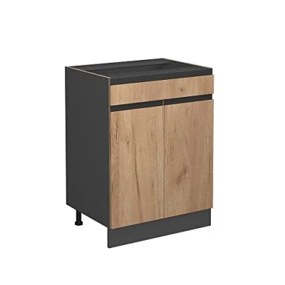 Abbildung von Vicco Unterschrank R Line Goldkraft Eiche/Anthrazit 60cm J Shape, ohne Arbeitsplatte