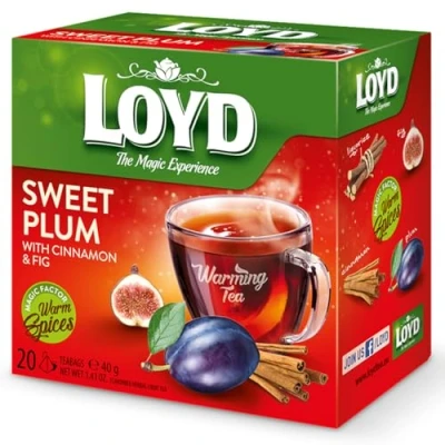Abbildung von LOYD® Früchtetee Wärmender Tee 20 Teebeutel 40g Geschmack: Pflaume mit Feige, Ingwer und Zimt Aromatisiert Obst Frucht Früchte Fruit Tea Hochwertigen Teeblättern Schwarzteebeutel Aufbrühen