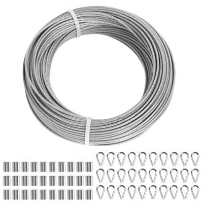 Abbildung von Edelstahl Drahtseil 50M Stahlseil Kit 2mm 304 Edelstahlseil mit 30 Kauschen &amp; Crimphülsen Spanndraht für Rankhilfe Kletterpflanzen Gardinenseil