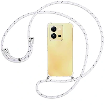 Abbildung von mtb more energy® Handykette kompatibel mit vivo X80 Lite weiß+grau gestreift Smartphone Hülle zum Umhängen Anti Shock Full TPU Case