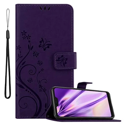 Abbildung von Cadorabo Hülle kompatibel mit Xiaomi RedMi Note 6 PRO Blumen Design aus Kunst Leder Flip Klappbare Magnetische [Standfunktion] [Kartenfächern] Cover für Tasche in Lila