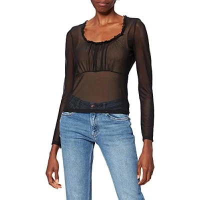 Abbildung von NA KD Damen Frill Detail mesh top Hemd, Schwarz, 2XS