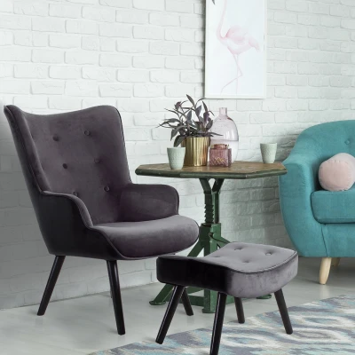 Abbildung von Menzzo Skandinavischer Sessel + Sitzsack Lylou Velours Schwarz