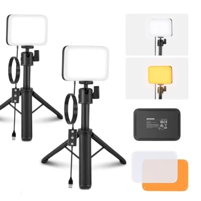 Abbildung von NEEWER Basics BP66 2 Pack LED Videolicht Panel Schreibtischlampe, Videokonferenz Tischlicht Set mit Desktop Stativständern/Filtern für Webcam Computer Laptop Zoom Make up Selfie Streaming, dimmbar
