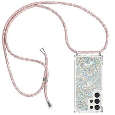 Abbildung von YuhooTech Handykette Hülle Kompatibel mit Samsung Galaxy S24 Ultra Handyhülle Quicksand Glitzer Band Silikon Kordel Umhängenband Schnur Treibsand Case zum Umhängen