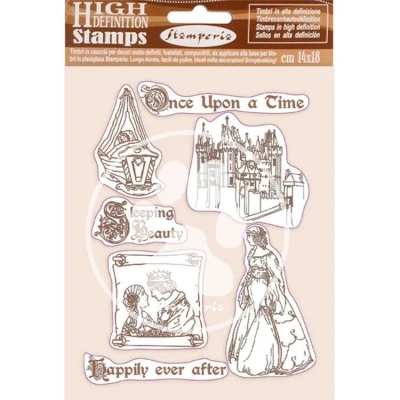 Abbildung von Stamperia WTKCC201 Rubber Stamp Sleeping Beauty HD Gummistempel Dornröschen Once Upon A Time, Verschieden, 14 x 18 cm, 3 Piece