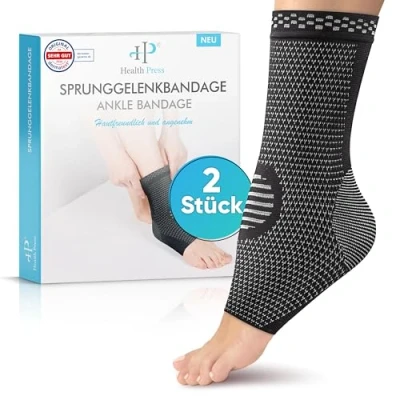 Abbildung von Health Press® Sprunggelenkbandage Professionelle Stützstrümpfe Entlastung &amp; Stabilisierung des Sprunggelenks 2x Fußbandage, Gr. L Medizinprodukt Stützende Knöchelbandage Kompressionssocken