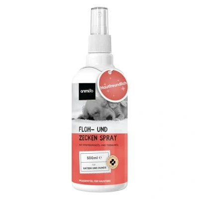 Abbildung von Floh &amp; Zeckenschutz für Hunde Katzen Zeckenspray Natürliches Flohmittel Wohnung Möbel 500ml mit Pfefferminz Rizinusöl Flohspray Anti Milben Spray animigo