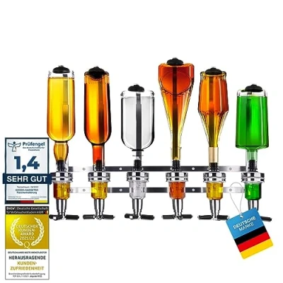 Abbildung von Goods+Gadgets Flaschenhalter Barbutler zur Wand Montage, (Bar Butler Flaschenhalter, 6 St., Schnaps Getränkeportionierer), mit 4cl Dosierer