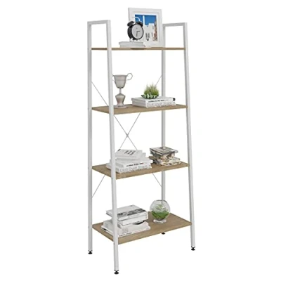 Abbildung von WOLTU Standregal Leiterregal Bücherregal mit 4 Ablagen, für Wohnzimmer, Schlafzimmer Regal (weiß + Hell Eiche, 60 x 35 148 cm)
