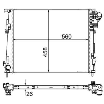 Abbildung von MAHLE ORIGINAL CR 1237 000S Kühler, Motorkühlung 560 458 26 Kühlrippen gelötet OPEL: Vivaro A Kastenwagen, Combi