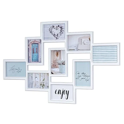Abbildung von Levandeo® Bilderrahmen Collage, 78x52cm 9 Fotos 10x15 Weiß Holz Fotorahmen Shabby Chic