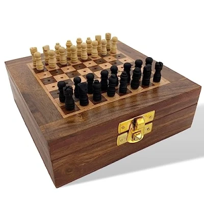 Abbildung von Aubaho Dekoobjekt Schachspiel Reiseschach Mini Schach Holz Steckfiguren Chess Ant