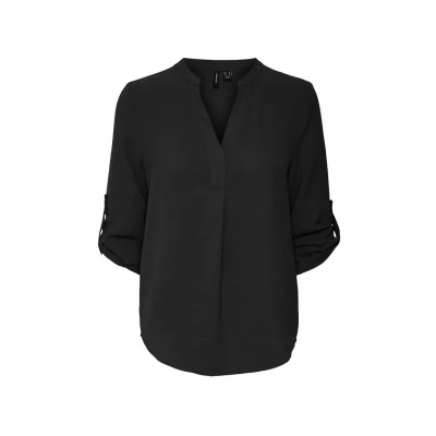 Abbildung von Vero Moda Curve Normal Geschnitten Vausschnitt Umgeschlagene ÄRMELBÜNDCHEN Bluse, Damen, Größe: 44, Black