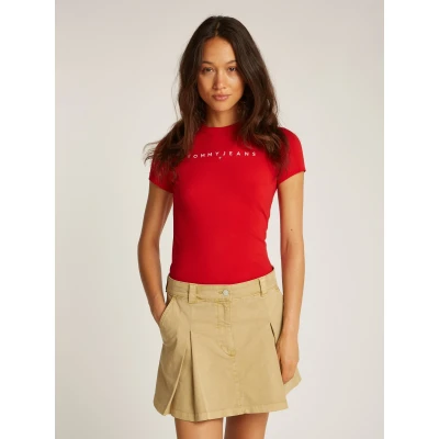 Abbildung von Tommy Jeans SLIM Linear TEE Tshirt print, Damen, Größe: 36, Red hot