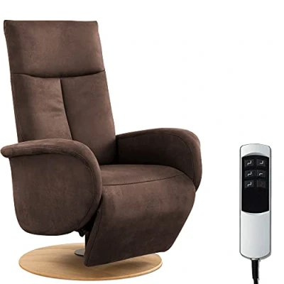 Abbildung von CAVADORE TV Sessel Juba mit Akku / Fernsehsessel elektrisch verstellbarer Relaxfunktion 2 E Motoren 75 x 112 82 Lederoptik, Dunkelbraun