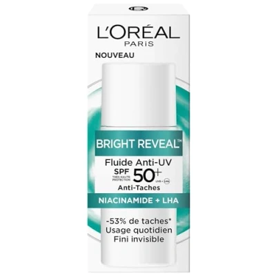 Abbildung von L&#039;Oréal Paris Anti UV Flüssigkeit SPF50+ Angereichert mit Niacinamid schützt &amp; korrigiert Flecken für alle Hauttypen Bright Reveal 50 ml