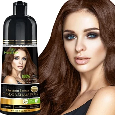 Abbildung von Herbishh Haarfärbeshampoo für graues Haar Färbt das innerhalb von Minuten Langanhaltend 500 ml 3 in 1 Haarfarbe Ammoniakfrei (Chestnut Brown)