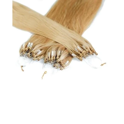 Abbildung von hair2heart Microring Extensions Echthaar glatt 9/31 Lichtblond Gold Asch 100 Strähnen 0.5g 60cm, für dauerhafte Haarverlängerung