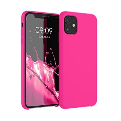 Abbildung von kwmobile Hülle kompatibel mit Apple iPhone 11 Silikon Handy Case Handyhülle weiche Oberfläche kabelloses Laden Neon Pink