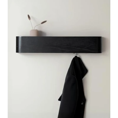 Abbildung von Kazai. Wandgarderobe &#039;Toke&#039; Moderne Design Garderobe mit verdeckten Wandhaken Garderobenpaneel aus Massivem Echtholz Furnier Eiche, schwarz