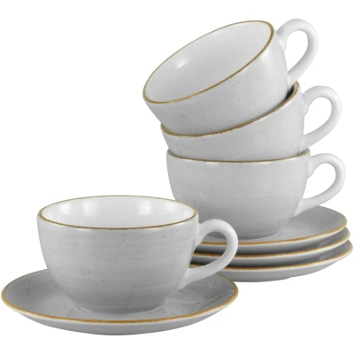 Abbildung von Creatable, 34036, Serie Vintage Nature Stein, 8 teiliges Geschirrset für 4 Personen, Cappuccino Set aus Porzellan, spülmaschinen und mikrowellengeeignet, Made in Europe