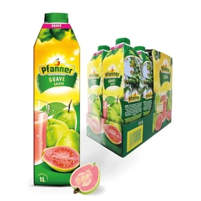 Abbildung von Pfanner Guaven Nektar (8 x 1 l) 25% Fruchtgehalt Fruchtnektar im Vorratspack Getränk aus pinken Guavennektar