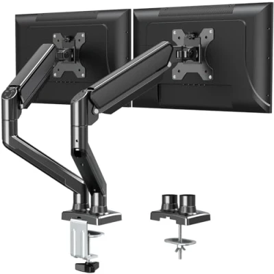 Abbildung von ELIVED Monitor Halterung 2 Monitore für 13 32 Zoll Bildschirme mit VESA 75/100, Gasdruckfeder Monitorhalterung neigbar 180 schwenkbar 180, Drehbar 360, Höhenverstellbar Arm, 9kg/Arm