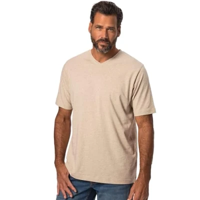 Abbildung von JP 1880 Herren große Größen Übergrößen Menswear L 8XL T Shirt, Basic, V Ausschnitt, bis Natur Melange XXL 702415201