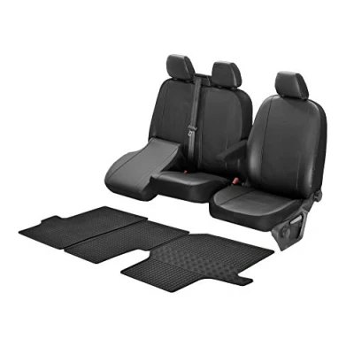 Abbildung von Passgenaue Kunstleder Sitzbezüge VIP und Gummifußmatten kompatibel mit VW Crafter ab 2017 EIN Set
