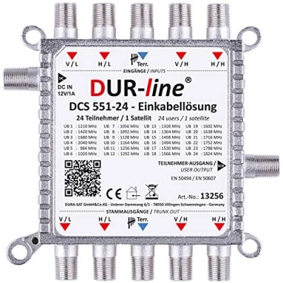 Abbildung von DUR line DCS 551 24 preiswerte Einkabellösung für Teilnehmer Quattro LNB 1 x SCR/DCSS User Bands kaskadierbar [Digital, HDTV, FullHD, 4K, UHD]