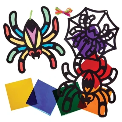 Abbildung von Baker Ross FX627 Spinnen Glasfensterdekorationssätze Packung mit 6, Halloween Bastelsets für Kinder